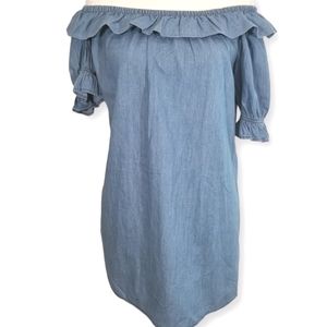 Dizzire Chambray blue ruffled dress. S